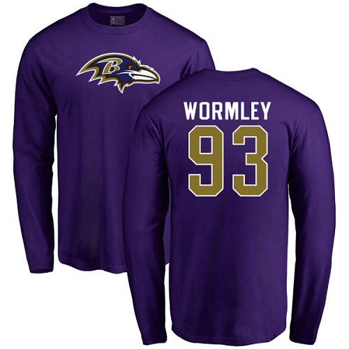 Men Baltimore Ravens Purple Chris Wormley Name and Number Logo NFL Football #93 Long Sleeve T Shirt